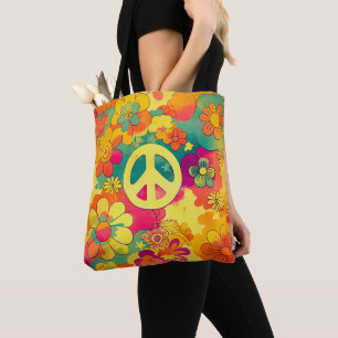 Bolsa Tote Tie Dye Boho Hippy Sinal de Paz dos anos 60