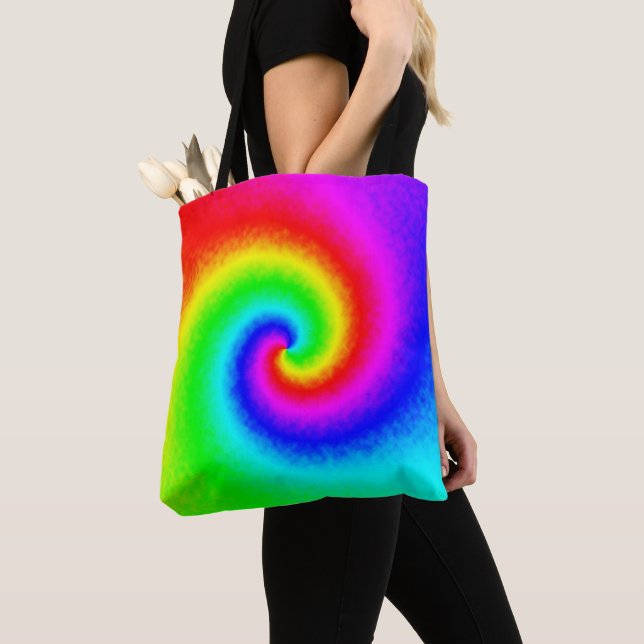 Bolsa Tote Tie Dye Rainbow Swirl Hippie Boho Chic (Close Up)