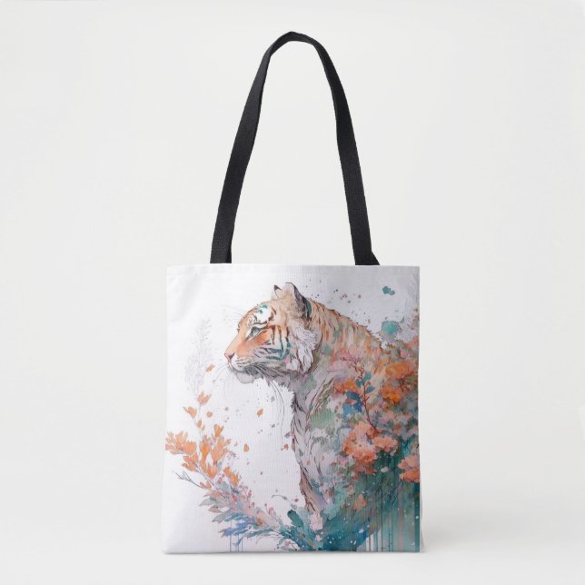 Bolsa Tote Tiger Retrato Animal Pintura Selvagem Exterior (Frente)
