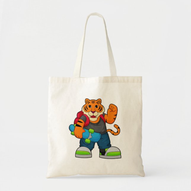 Bolsa Tote Tigre como skater com skate (Frente)