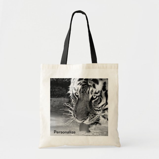Bolsa Tote Tigre do bebendo no furo molhando preto e branco (Frente)