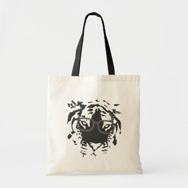 Bolsa Tote Tigre do hipster com os vidros, pretos (Frente)