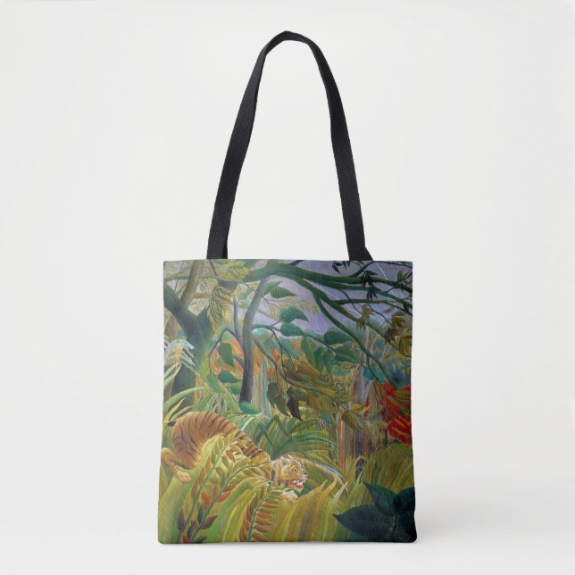 Bolsa Tote Tigre em uma tempestade tropical, Rousseau (Frente)