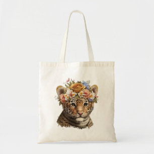 Bolsa Tote Tigre Floral De Cores Aquáticas