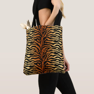Bolsa Tote Tigre Impressão animal, âmbar, preto e torrado
