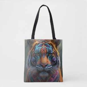 Bolsa Tote Tigre Majestoso com Tinta Tribal Vibrante