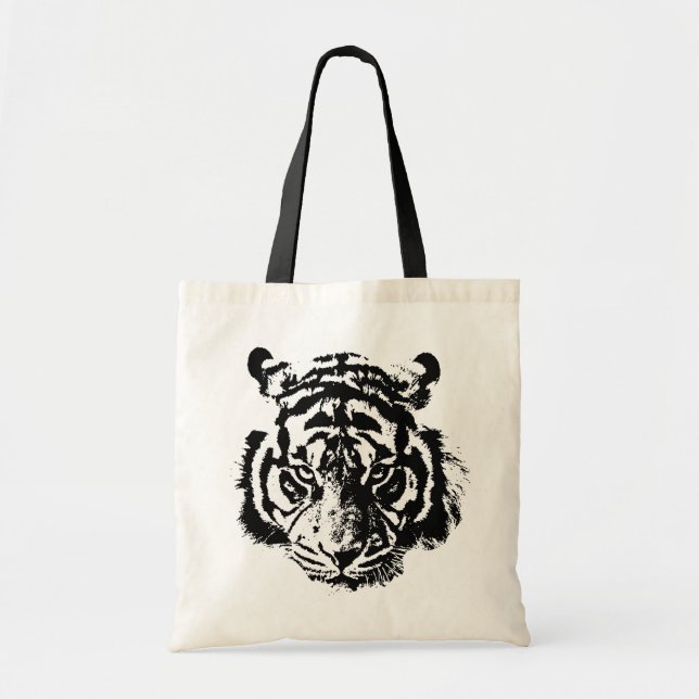 Bolsa Tote Tigre Pop de Arte Preto e Branco (Frente)