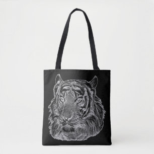 Bolsa Tote tigre prateado cromo face natureza animal arte sel