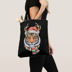Bolsa Tote Tigre Rena Chapéu de Natal do Papai Noel Festa de