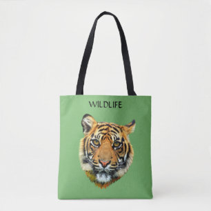 Bolsa Tote Tigre Selvagem de Rosto em Verde