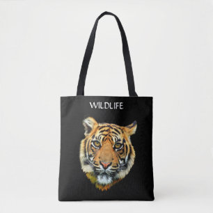 Bolsa Tote Tigre Selvagem Rosto de Animais a Preto