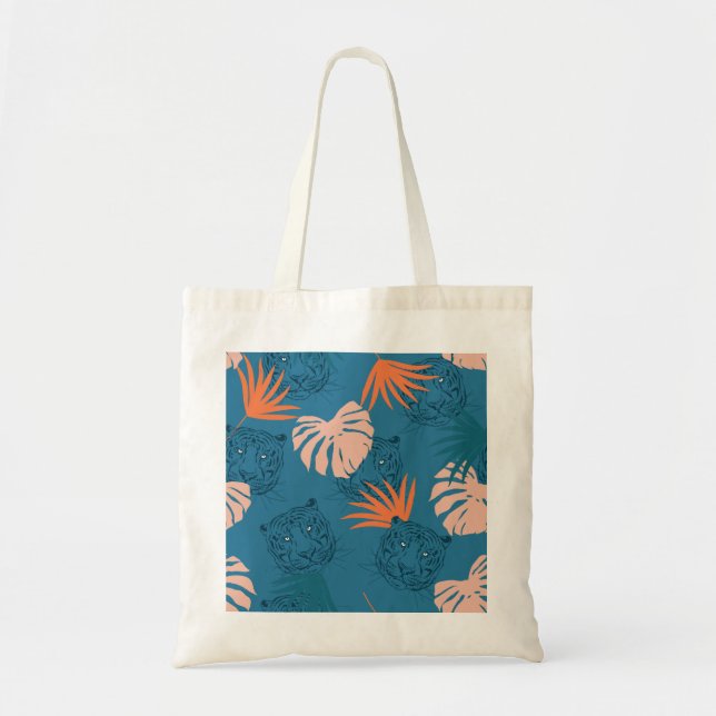 Bolsa Tote Tigre tropical deixa azul profundo (Frente)