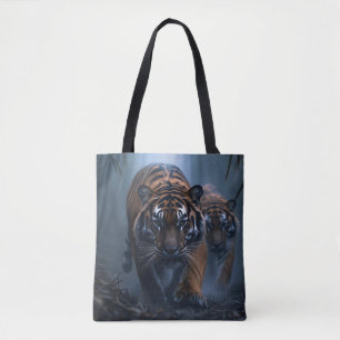 Bolsa Tote Tigres Majestosos em uma Selva Foggy