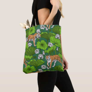 Bolsa Tote Tigres no lago do lótus branco