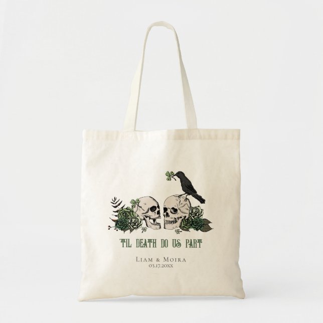 Bolsa Tote Til Death Ivory Gothic Chá de panela Skull & Rosas (Frente)