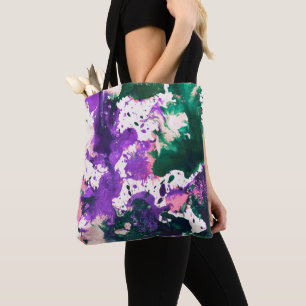 Bolsa Tote Tinta Abstrato verde e roxa de proteção colorida