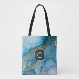 Bolsa Tote Tinta de Álcool Dourada e Teal, Monogramada