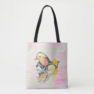 Bolsa Tote Tinta de Pato-de-mandarim e pintura a aquarela