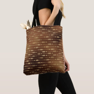 Bolsa Tote Tinta Marrom Bronze Flechas Douradas Arco e Flecha