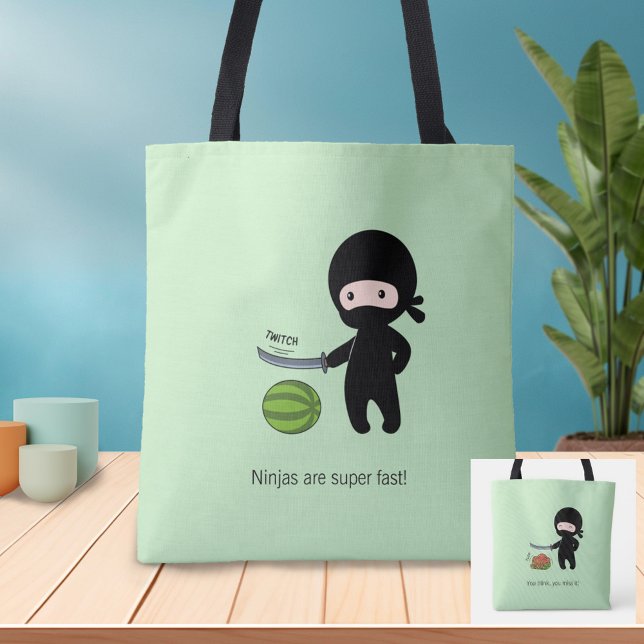 Bolsa Tote Tiny Ninja Cutando Melancia 2 Lados Verde (Criador carregado)