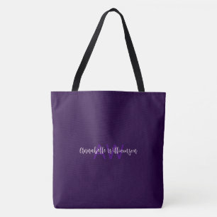 Bolsa Tote Tipo de Script Elegante Iniciais & Nome Violeta Pr