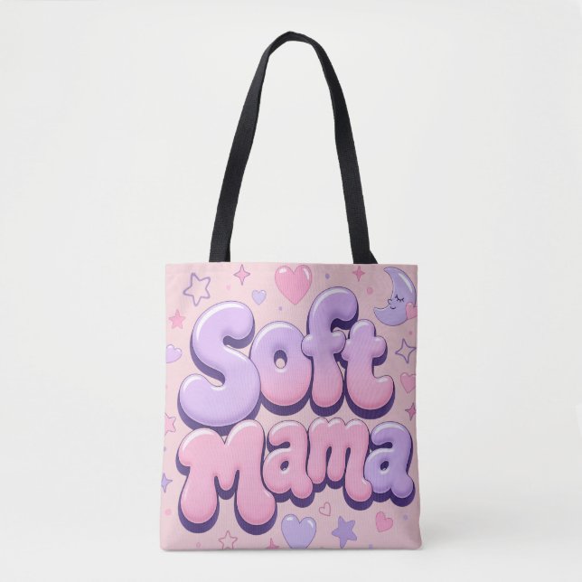 Bolsa Tote Tipografia Bolha Retro Mamãe Soft  (Frente)