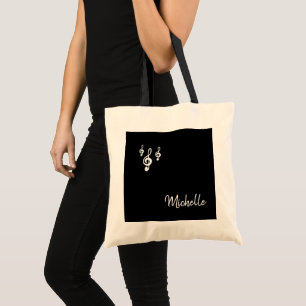 Bolsa Tote Tipografia Branca de Cute Preto com Árvore Musical