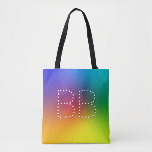 Bolsa Tote Tipografia Chic Arco-Íris Monograma de Amor Person