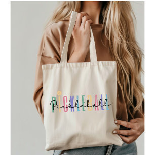Bolsa Tote Tipografia Colorida de Jogador de Pickleball 