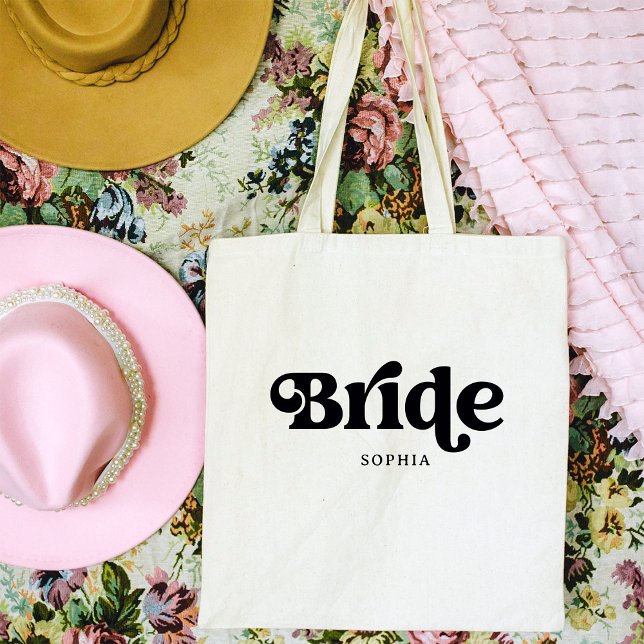 Bolsa Tote Tipografia de Boho Retro Simples | Noiva (A retro, boho tote for the bride)
