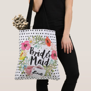Bolsa Tote Tipografia De Bridesmaid Watercolor Wreath Floral