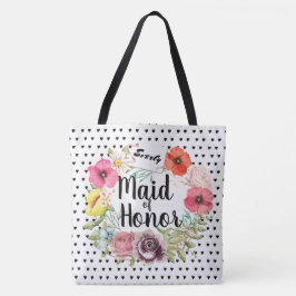 Bolsa Tote Tipografia De Bridesmaid Watercolor Wreath Floral