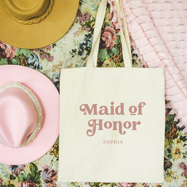 Bolsa Tote Tipografia de Dusty Rosa Retro Boho | MADRINHA DE  (A boho, retro tote for the maid of honor in dusty rose typography)