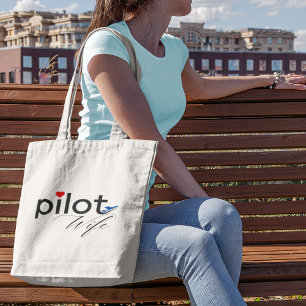 Bolsa Tote Tipografia de esposa piloto e avião simples, minim