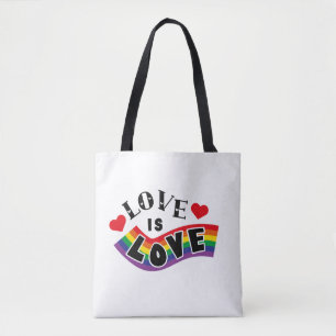 Bolsa Tote Tipografia de Fita de Arco-Íris "O Amor é Amor" co