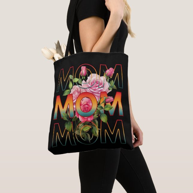 Bolsa Tote Tipografia de Mãe e Rosas (Close Up)