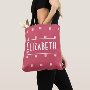 Bolsa Tote Tipografia de Nome Floral Bonito em Aquarela Rosa