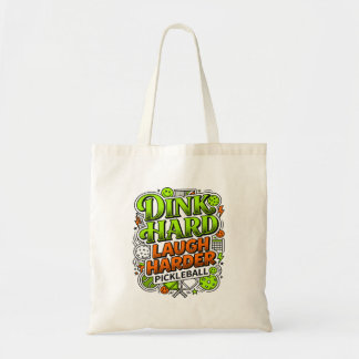 Bolsa Tote Tipografia de Pickleball Dink Hard Rir Mais Forte