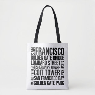 Bolsa Tote Tipografia de São Francisco - Arte Word na Califór