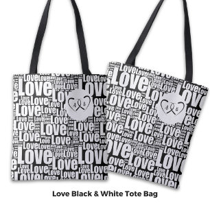Bolsa Tote Tipografia do Amor Branco Trendy e Corações Entwin