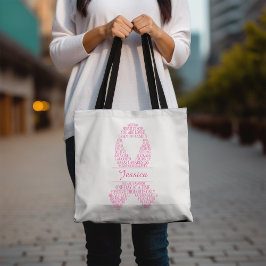 Bolsa Tote Tipografia do Cancer de Mama Rosa Personalizado