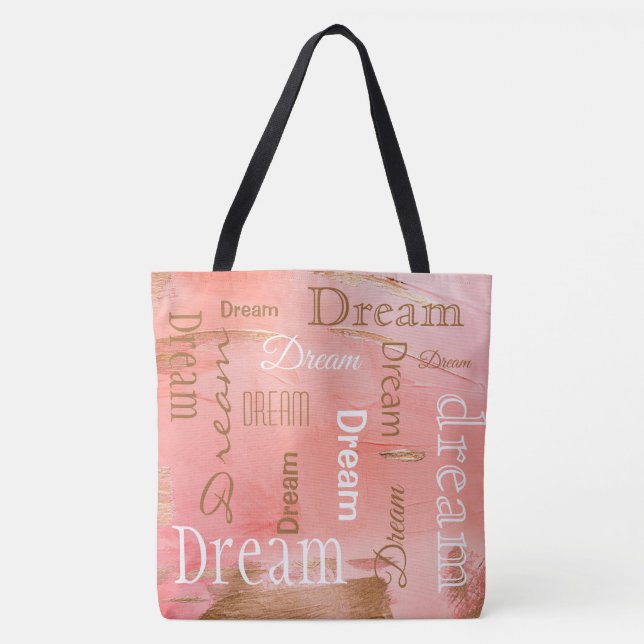 Bolsa Tote Tipografia Dourada de Rosa Blush de Sonho - Leitur (Frente)