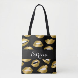 Bolsa Tote Tipografia Dourado dos lábios de Expressional