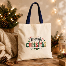 Bolsa Tote Tipografia Festiva de Natal Feliz