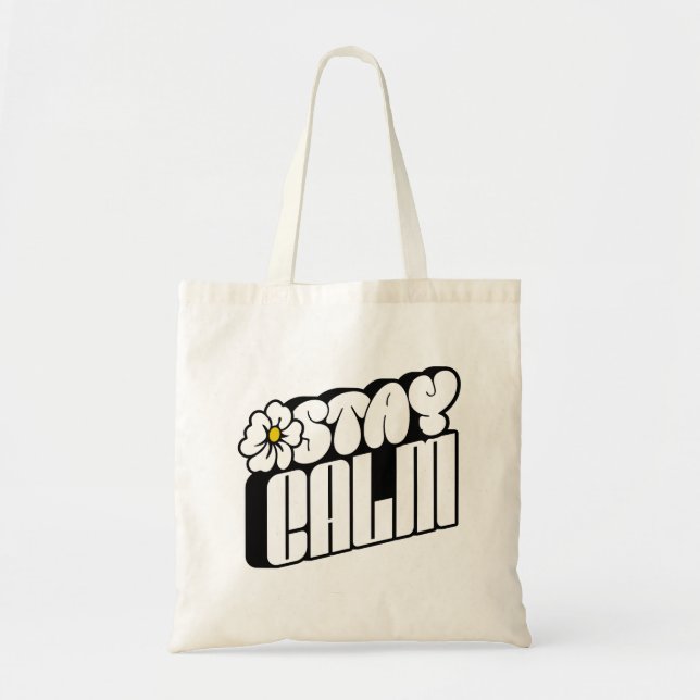 Bolsa Tote Tipografia Flor Retro Fique Calmo (Frente)