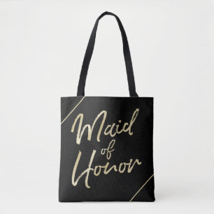 Bolsa Tote Tipografia Moderna em Dourado para Dama de Honra