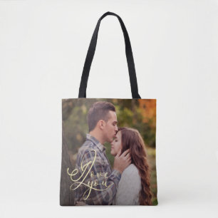 Bolsa Tote Tipografia Moderna Minimalista de Ouro Eu Te Amo F