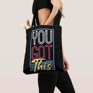 Bolsa Tote Tipografia Motivacional Retro Neon "Você Consegue"