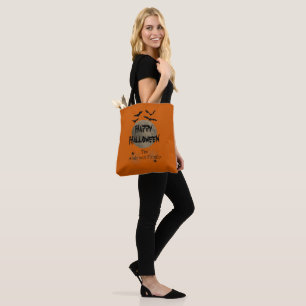 Bolsa Tote Tipografia Negra e Laranja Feliz Dia das Bruxas