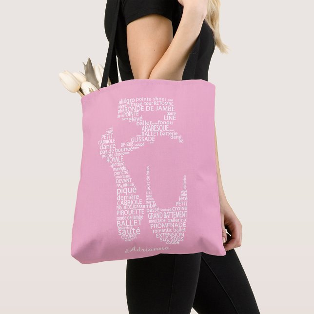 Bolsa Tote Tipografia Personalizada de Sapatilha de Ballet (Criador carregado)